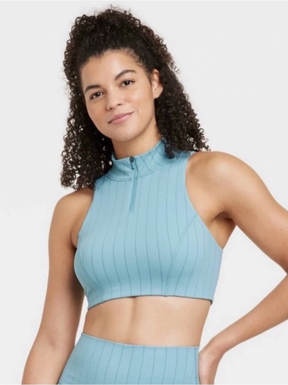 NWT! JoyLab Women’s High Neck Zip-Up Sports Bra Light Aqua Blue - Size XL NEW!